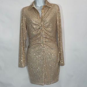 Sequence Shirt Dress Gold